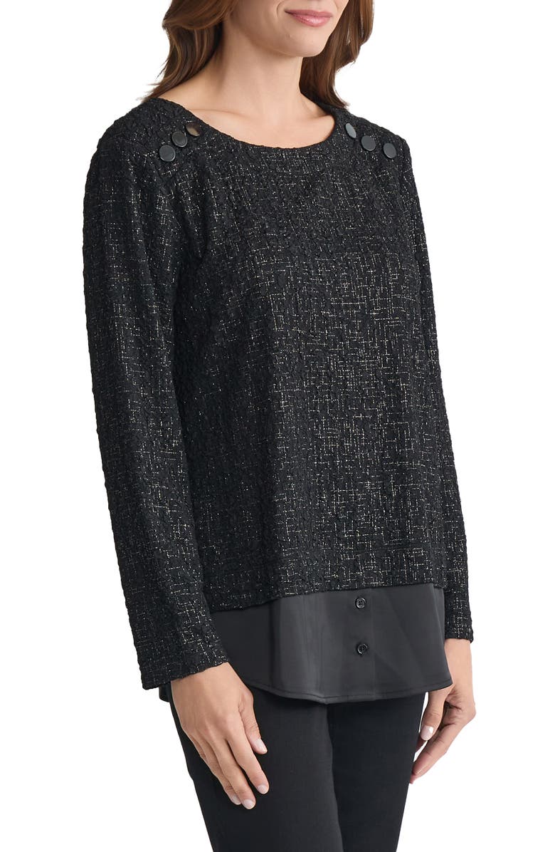 Jones New York Rivet Accent Metallic Top, Alternate, color, Jones Black/ Soft Gold