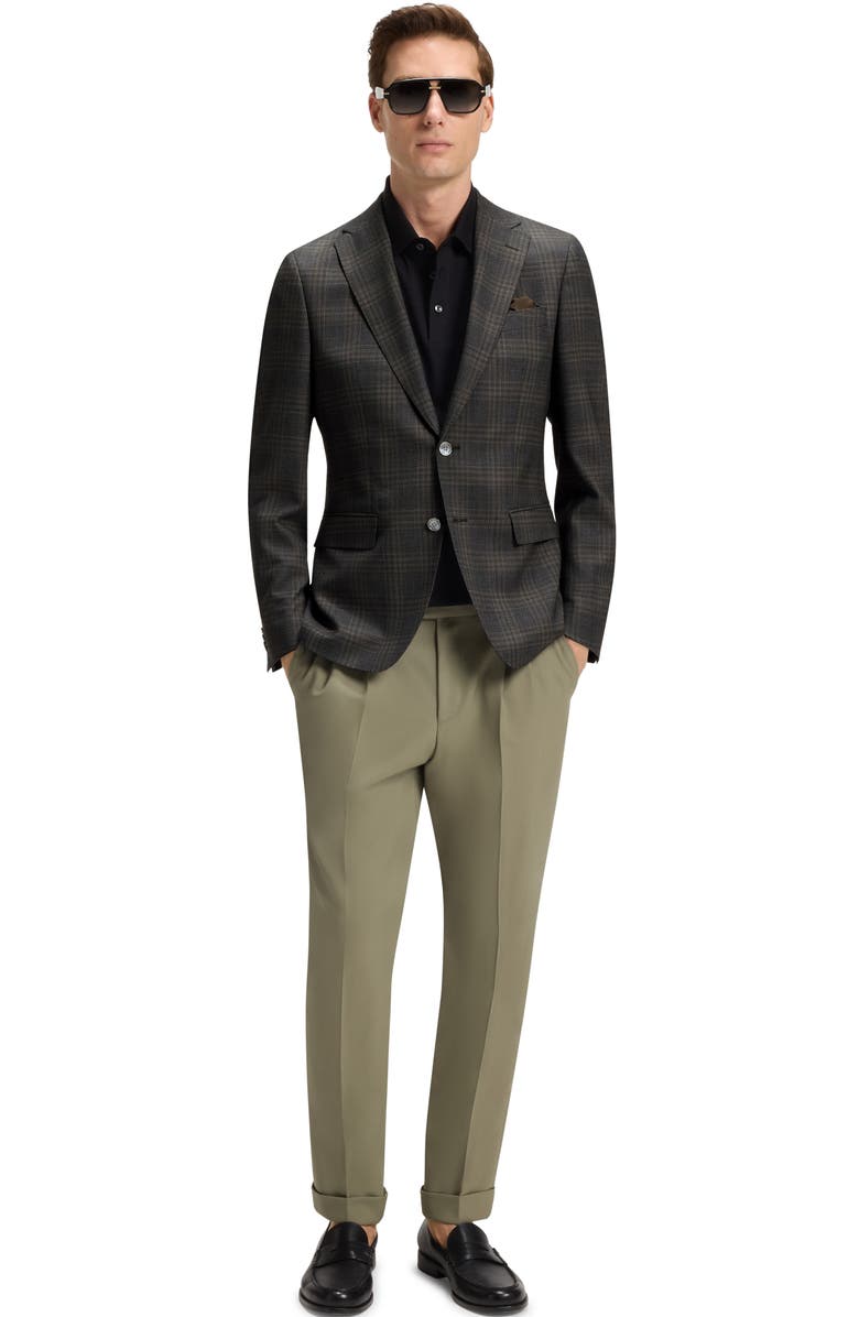 BOSS Hutson Slim Fit Slub Black & Brown Check Wool Sport Coat, Alternate, color, Black