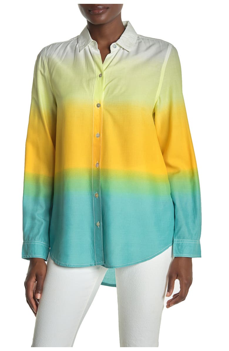beachlunchlounge Chalanna Dip Dye Long Sleeve Shirt, Main, color, Golden Ombre