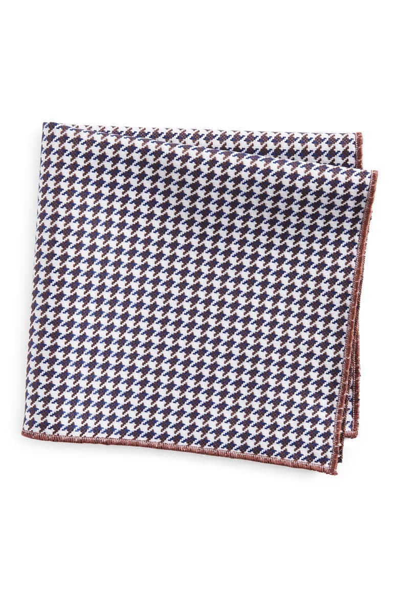 Houndstooth Cotton Pocket Square, Main, color, BROWN