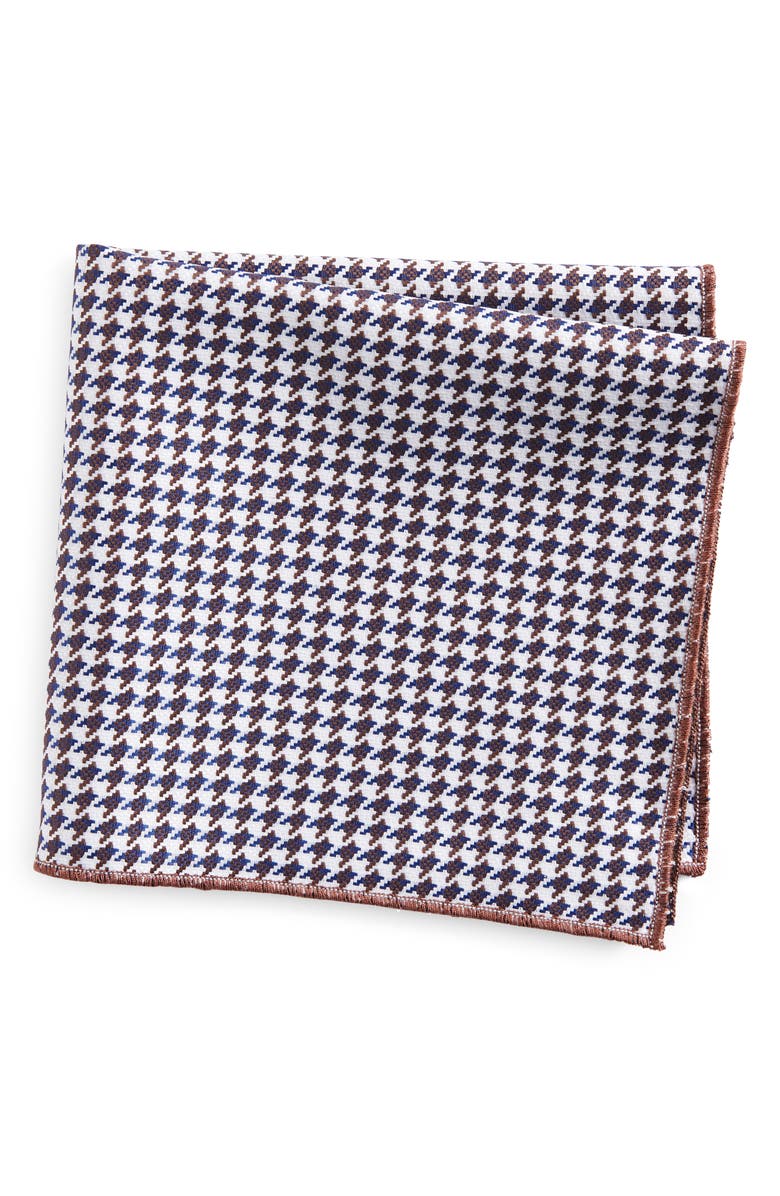 CLIFTON WILSON Houndstooth Cotton Pocket Square, Main, color, Brown
