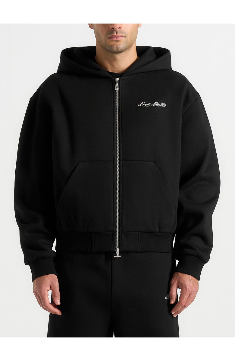 Manière De Voir Unisex Signature Relaxed Fit Zip Hoodie, Alternate, color, Black