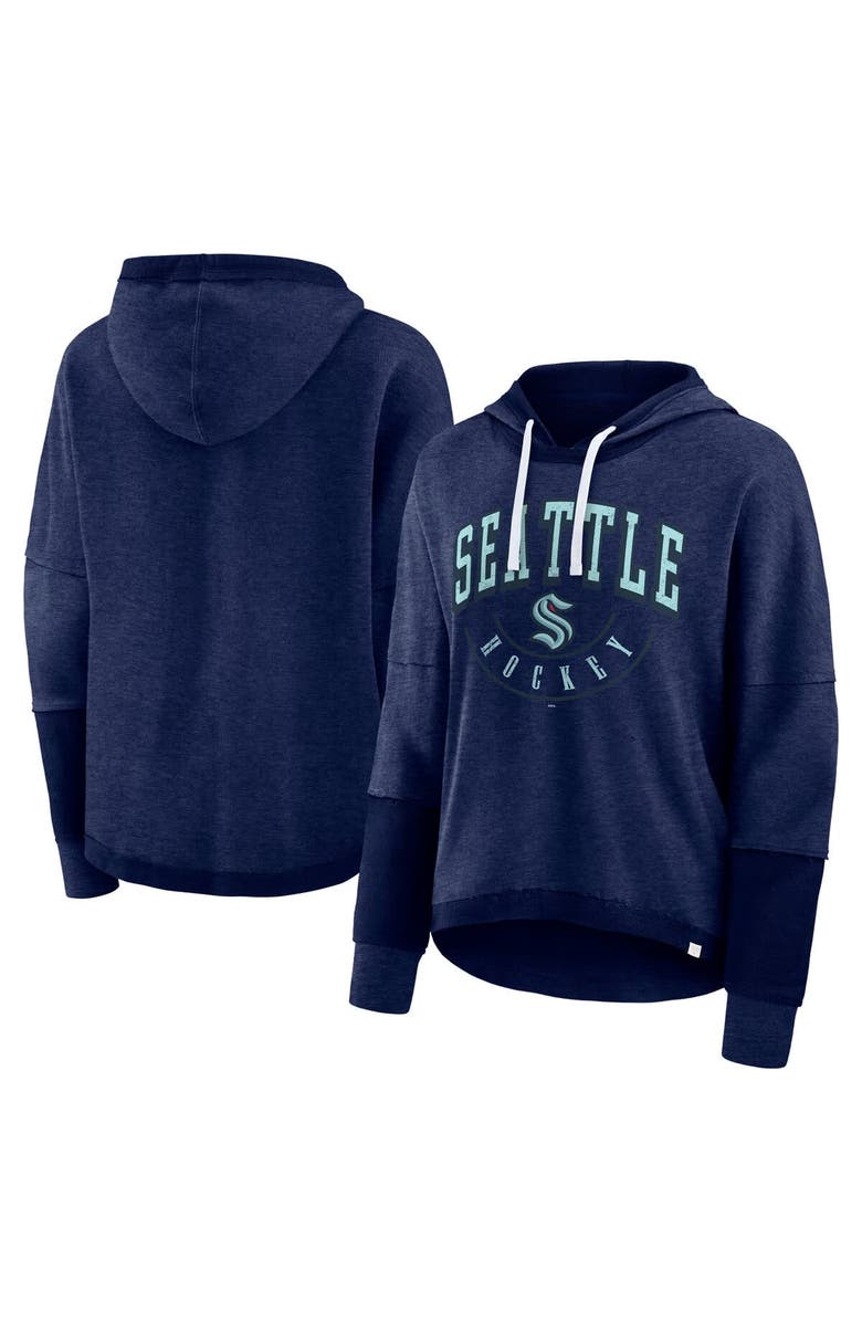 FANATICS Women's Fanatics Branded Heather Deep Sea Blue Seattle Kraken Lux Lounge Helmet Arch Pullover Hoodie, Alternate, color, 