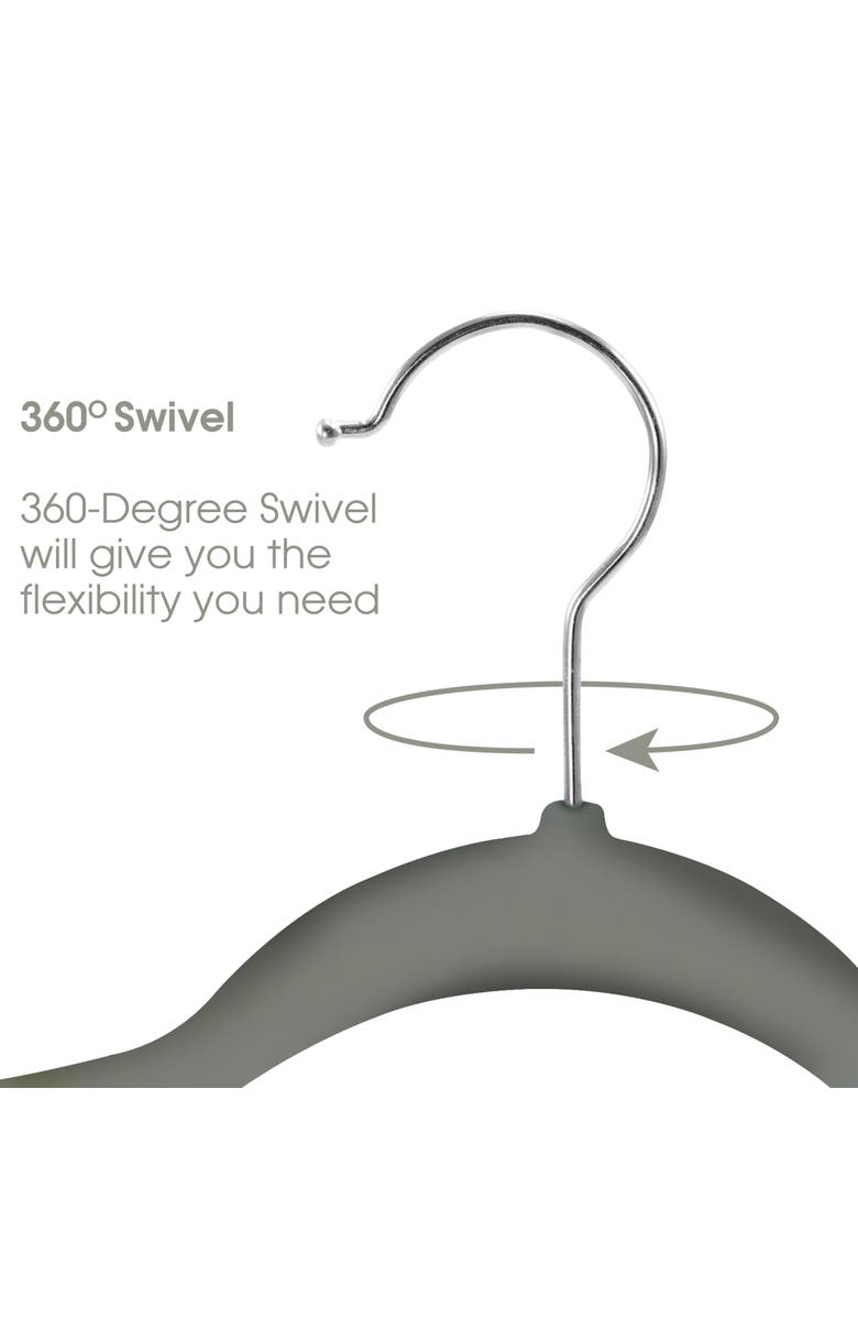 Elama 100 Piece Set of Velvet Slim Profile Heavy Duty Felt Hangers with Stainless Steel Swivel Hooks, Alternate, color, Grey