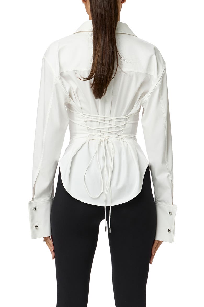 Poplin Lace-Up Button-Up Shirt, Alternate, color, WHITE