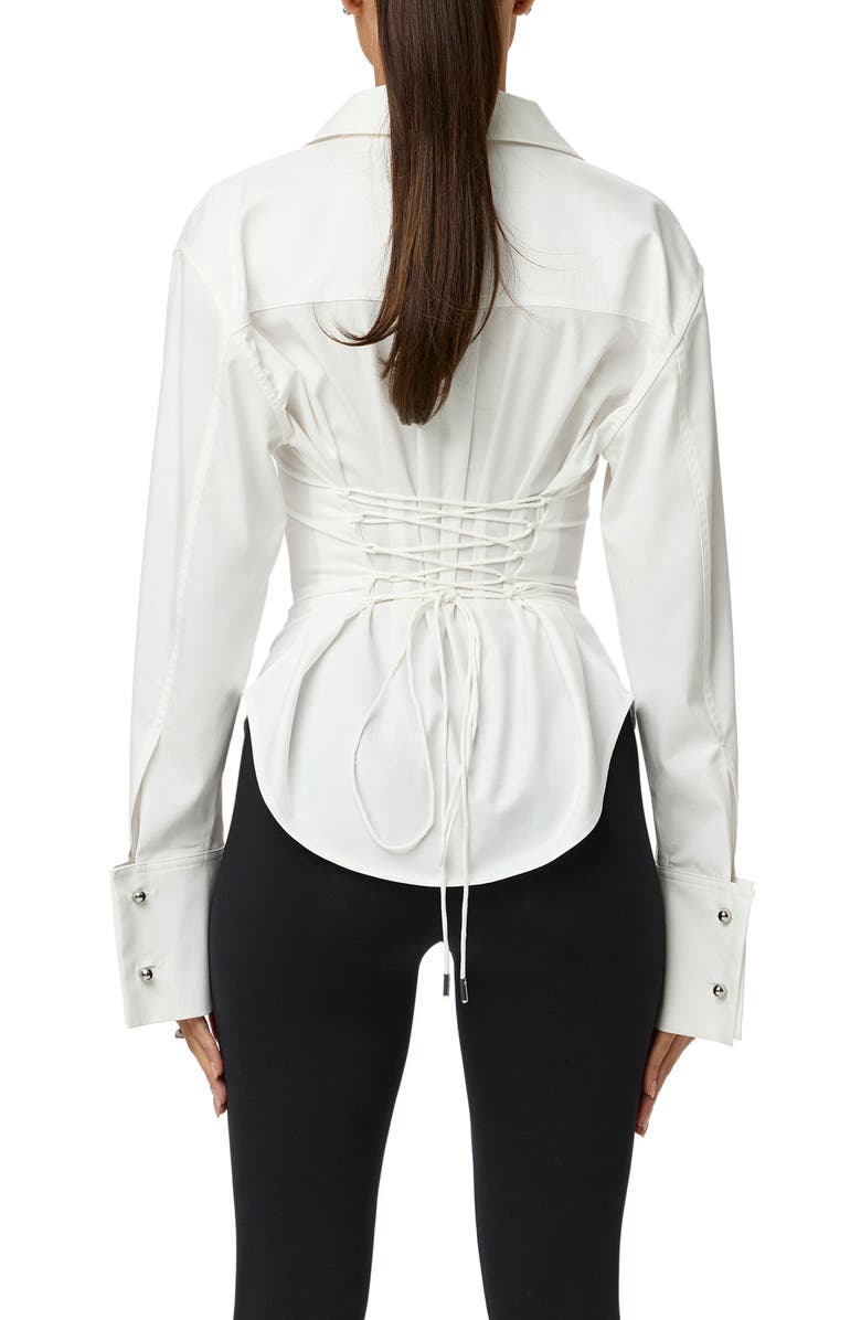 Naked Wardrobe Poplin Lace-Up Button-Up Shirt, Alternate, color, White