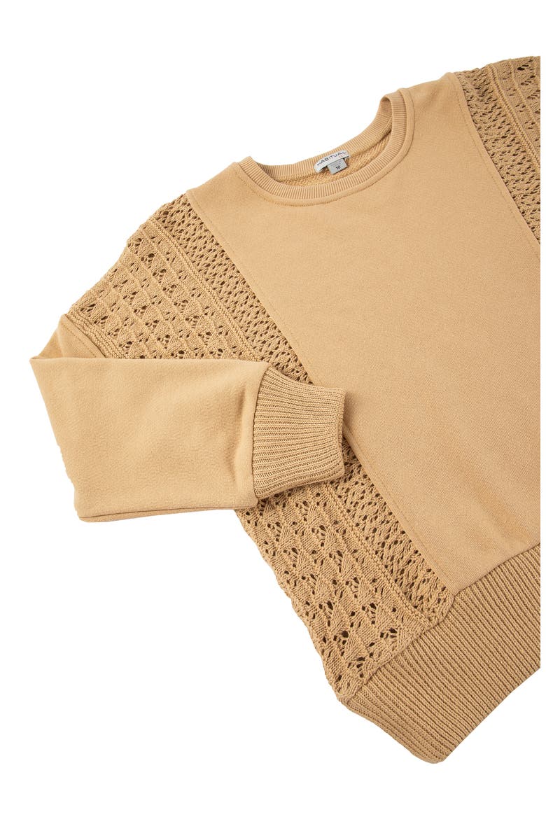 Kids' Crochet Inset French Terry Sweatshirt & Sweatpants Set, Alternate, color, TAN