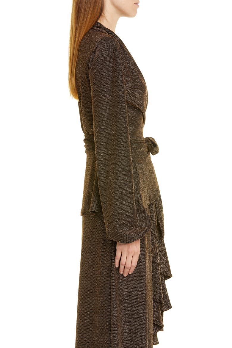 Metallic Mesh Long Sleeve Wrap Top, Alternate, color, BRONZE