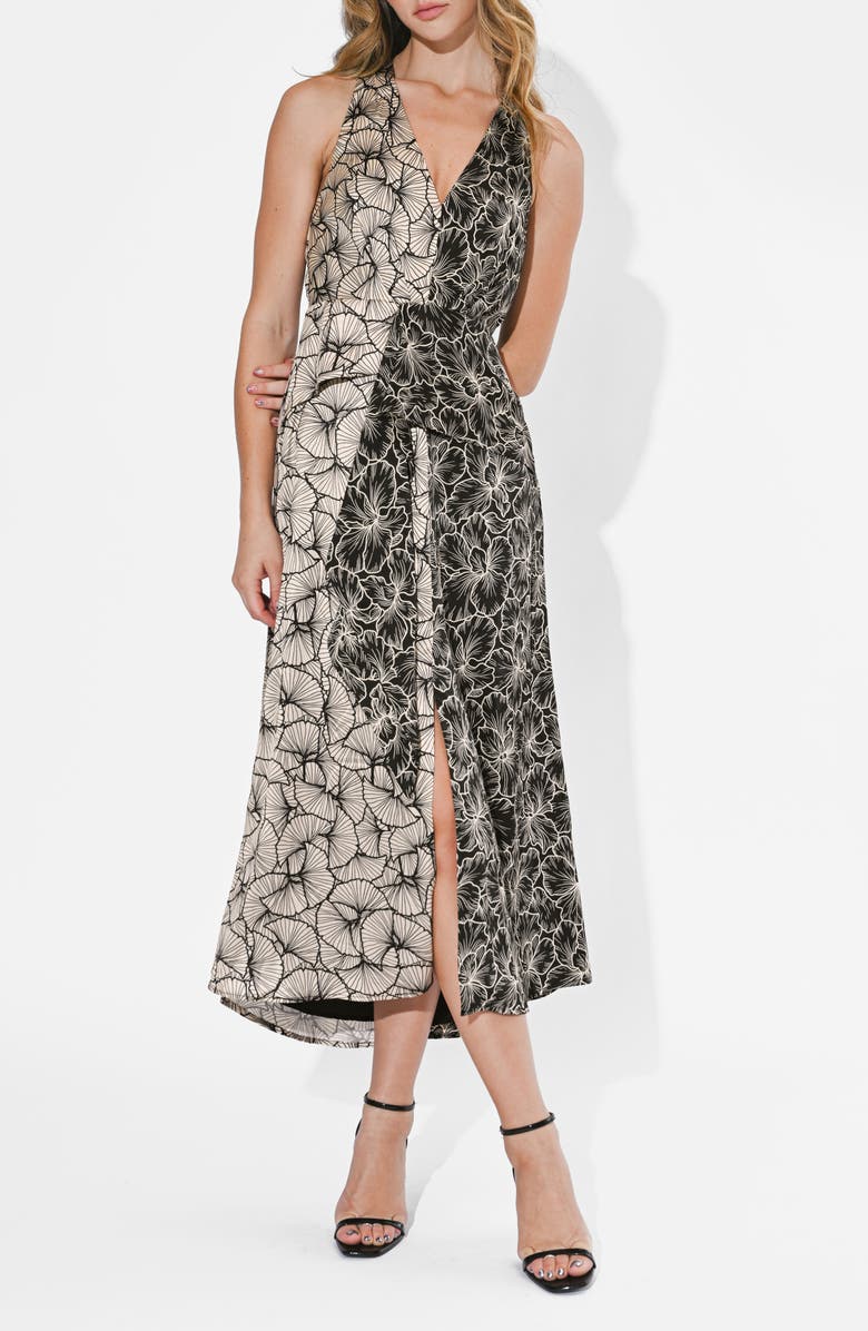 Adelyn Rae Ainsley Floral Reverse Print Sleeveless Dress, Alternate, color, Black/ Cream