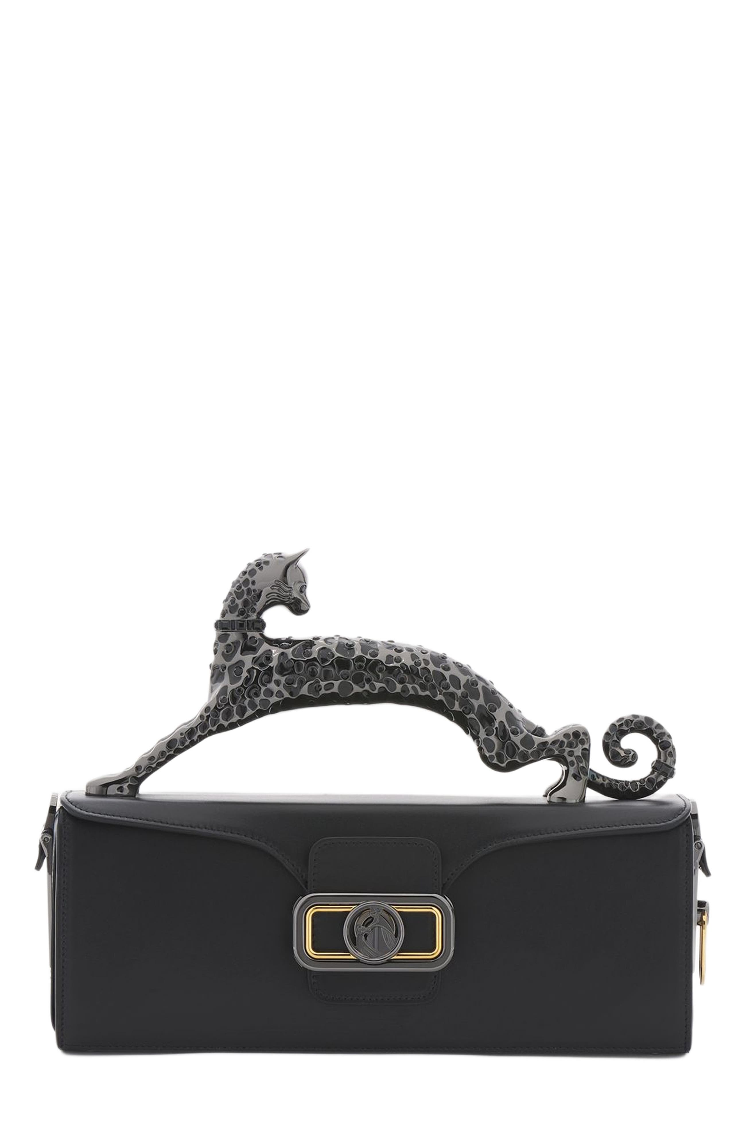 Lanvin Medium Pencil Cat Leather Bag, Main, color, Black