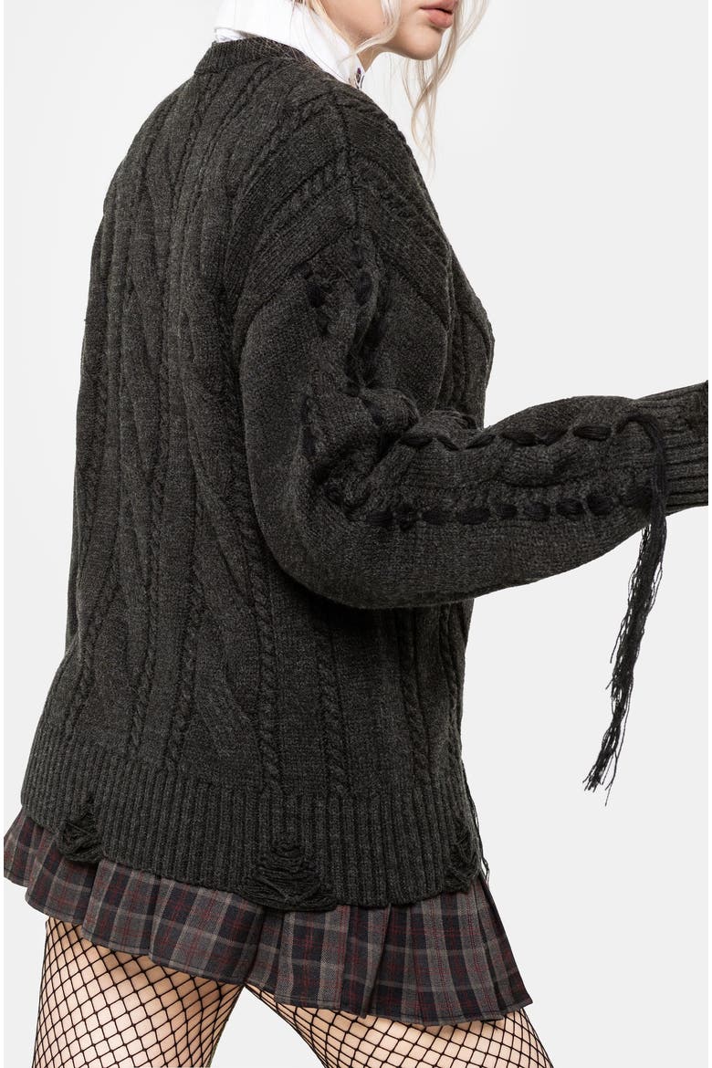 Skorn Skull Key Cable Knit Sweater, Alternate, color, Charcoal