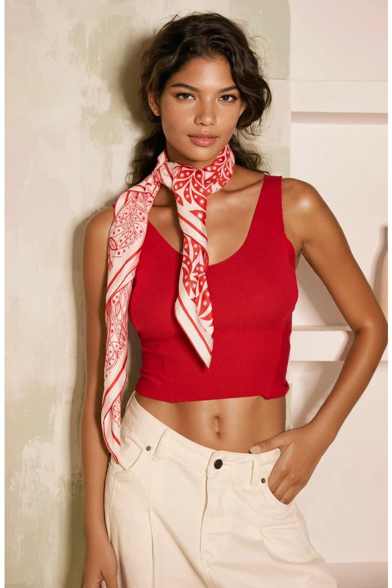 Double Sided Silk Scarf Of Scarlet Tree of Life, Alternate, color, Red