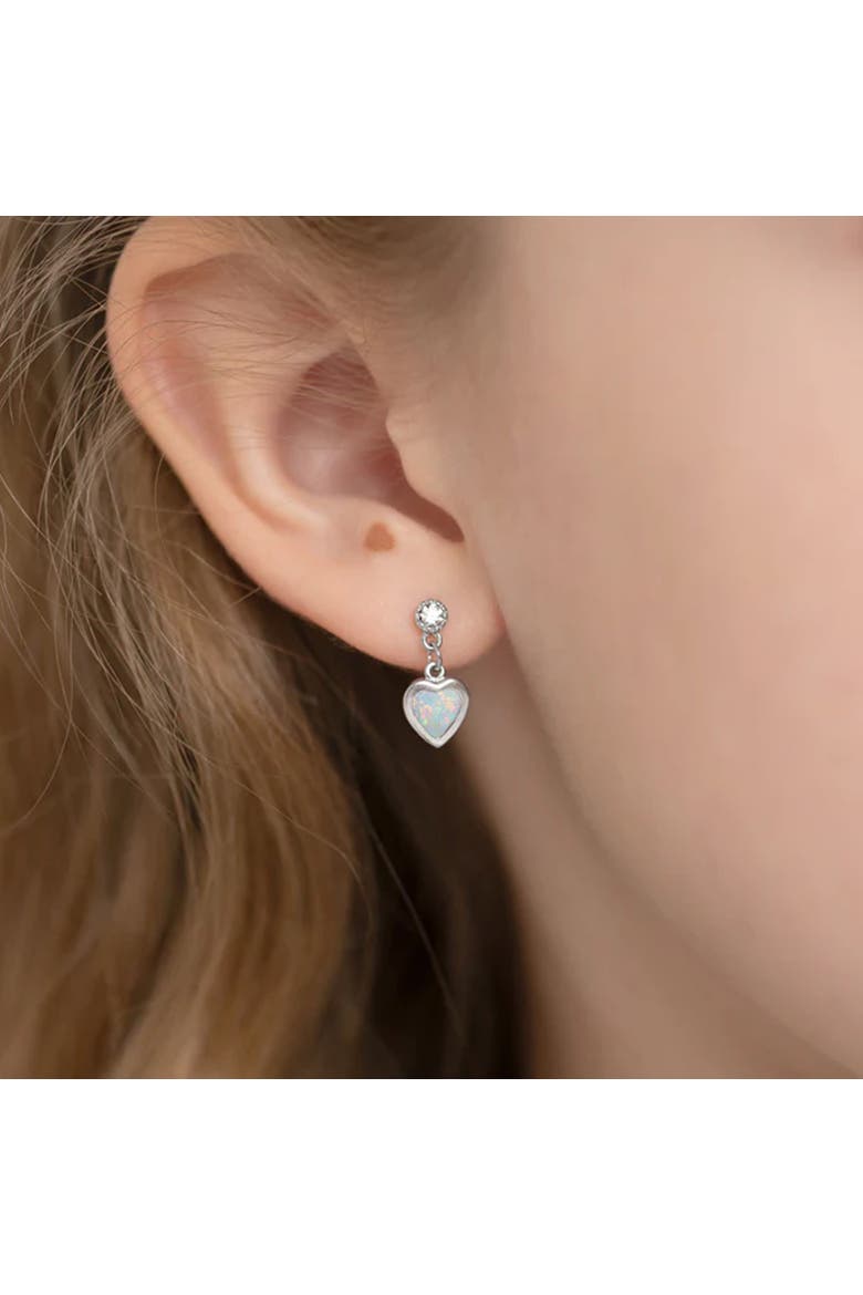 Simulated Opal Heart Dangle Earrings, Alternate, color, White