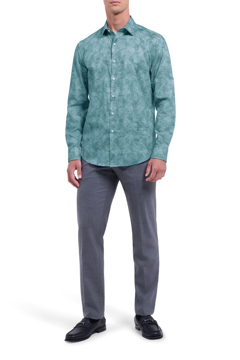 Julian Shaped Fit Floral Button-Up Shirt, Alternate, color, SEAFOAM