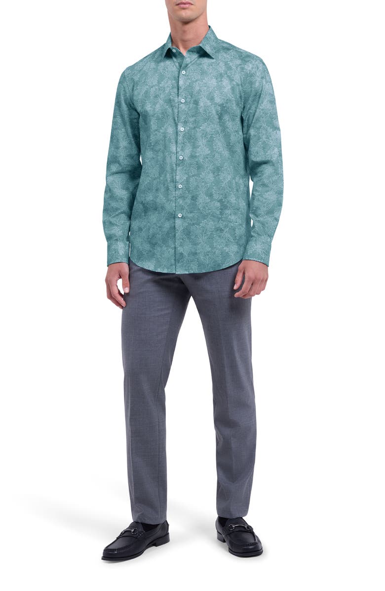 Bugatchi Julian Shaped Fit Floral Button-Up Shirt, Alternate, color, Seafoam