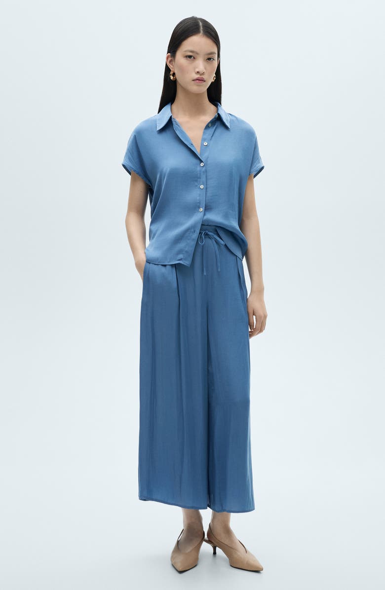 MANGO Satin Short Sleeve Button-Up Shirt, Alternate, color, 