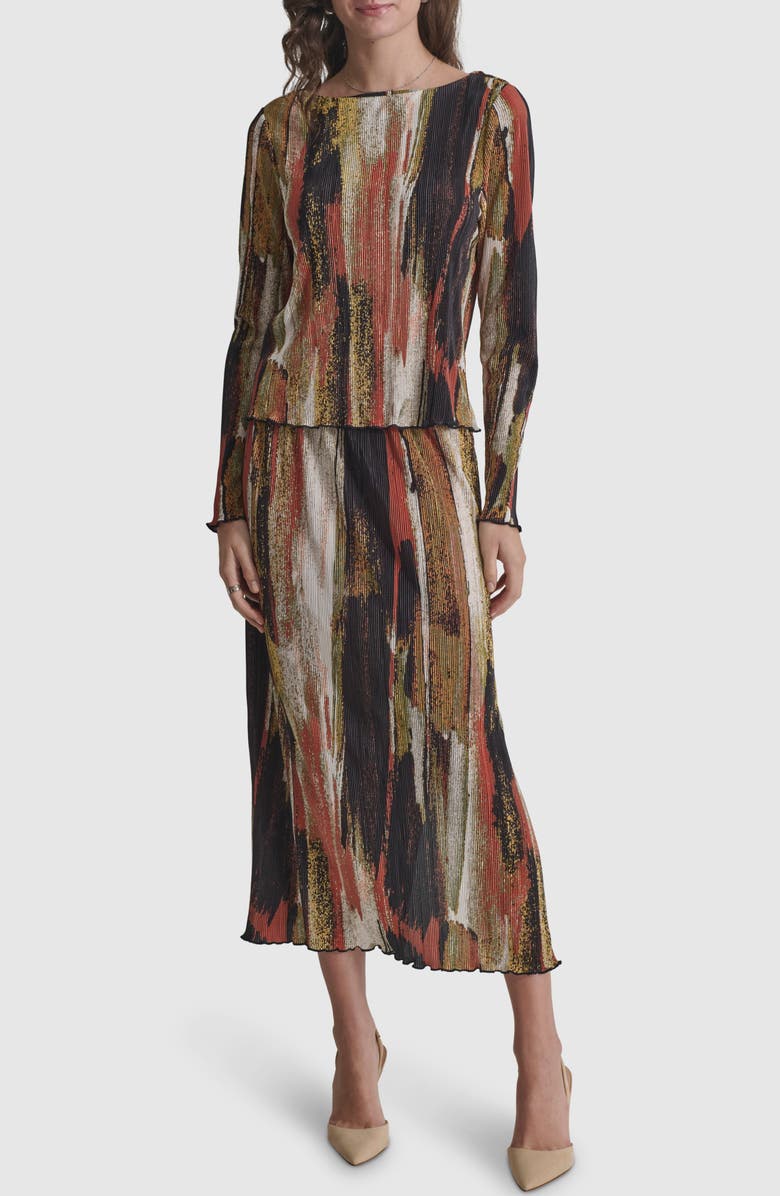 DKNY Print Plissé Top, Alternate, color, Paint Stroke