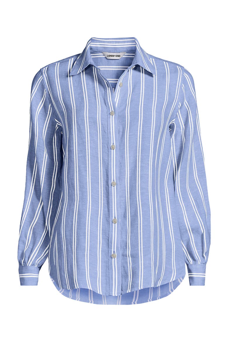 Plus Size Linen Long Sleeve Feminine Shirt, Alternate, color, Clear Blue Sky Double Stripe