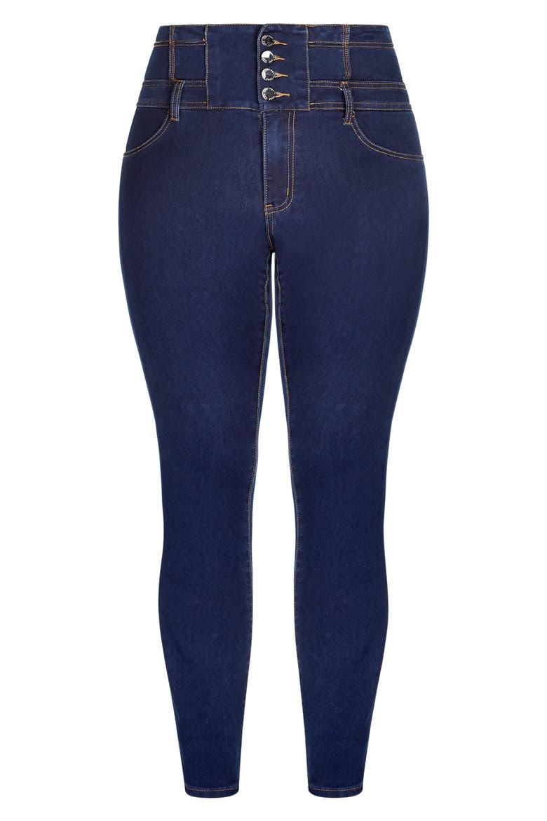 Harley Exposed Button High Waist Skinny Jeans, Alternate, color, DARK DENIM