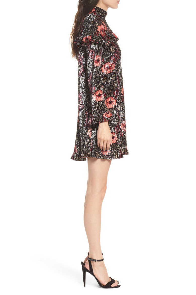 Falling Hard Print Velvet Minidress, Alternate, color, MOODY FLORAL VELVET
