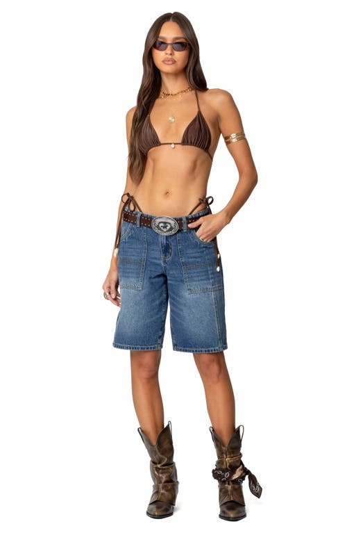 Edikted Tris Low Rise Denim Bermuda Shorts In Blue