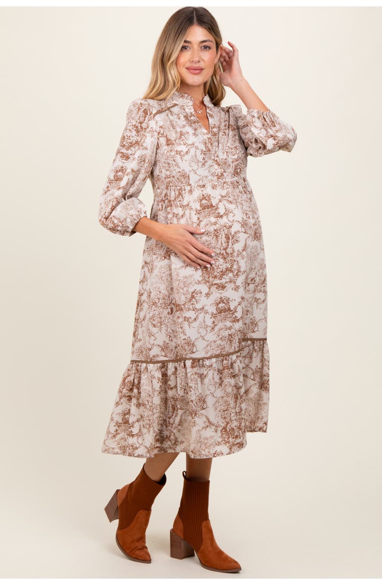 PinkBlush Printed Split Ruffle Collar Midi Dress, Alternate, color,