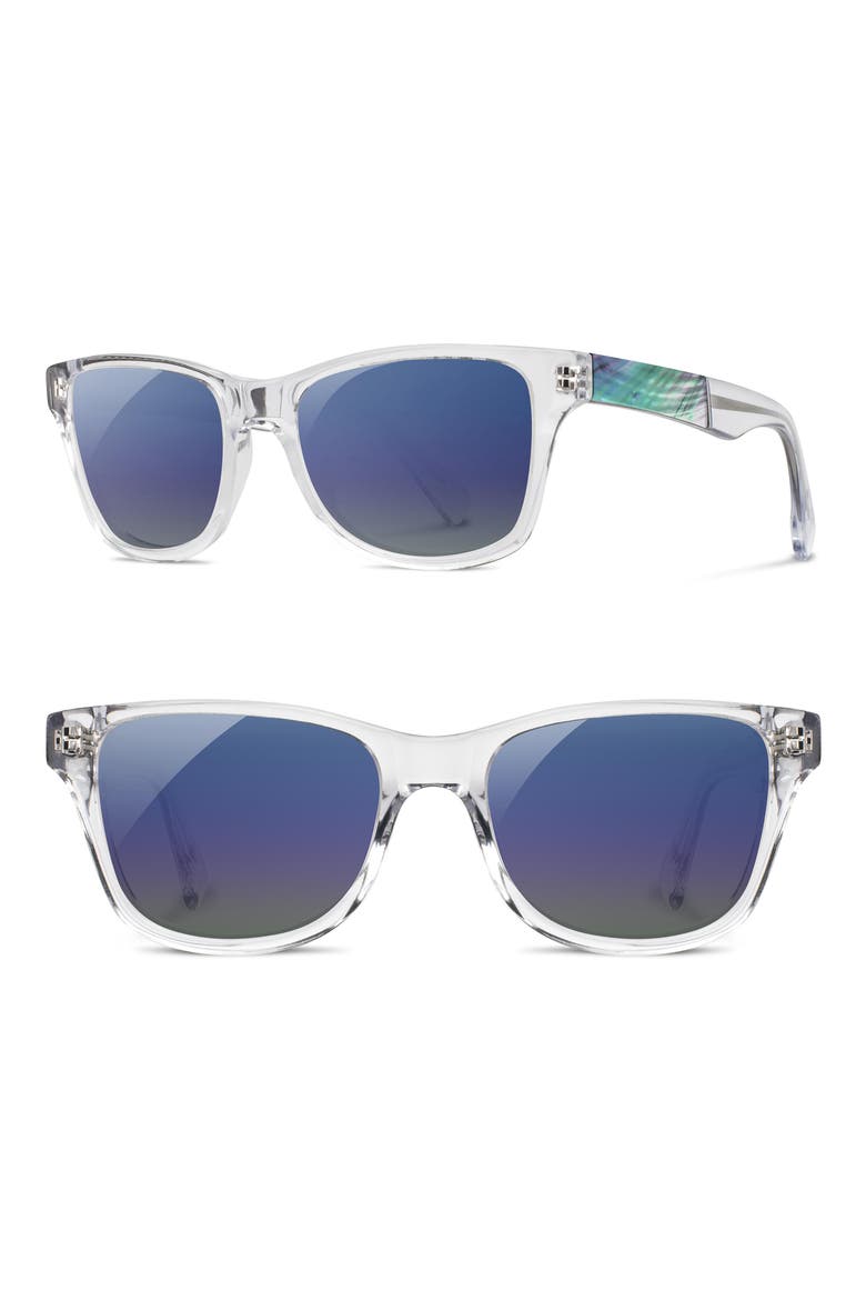 Polarized Wood Inlay Sunglasses, Main, color, CRYSTAL/ ABALONE SHELL/ BLUE