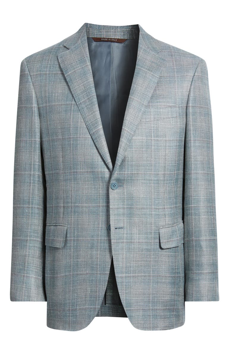 Canali Siena Regular Fit Light Green Plaid Wool & Silk Blend Sport Coat, Alternate, color, Green