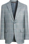 Canali Siena Regular Fit Light Green Plaid Wool & Silk Blend Sport Coat