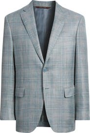 Canali Siena Regular Fit Light Green Plaid Wool & Silk Blend Sport Coat