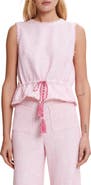 maje Lirosa Raw Edge Cotton Peplum Top