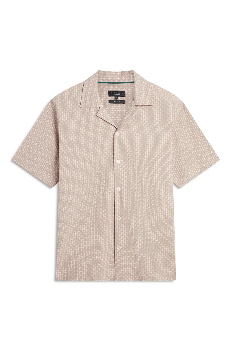 Merrick Geo Print Cotton Camp Shirt, Alternate, color, BEIGE