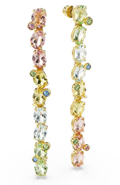 Swarovski Gema Gold-tone Plated, Asymmetrical Design, Mixed Cuts, Multicolored Drop Earrings In Multi