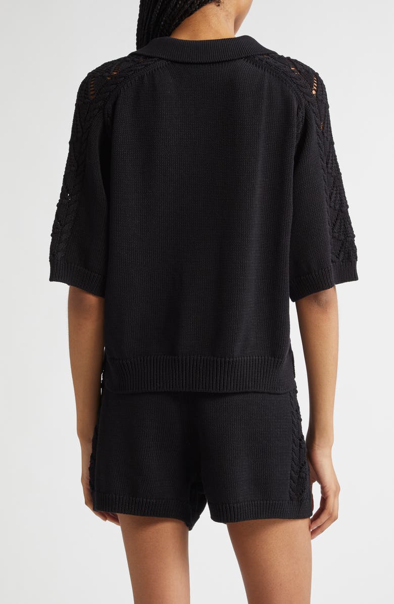 LOULOU DE SAISON Kina Johnny Collar Cotton Sweater, Alternate, color, Black