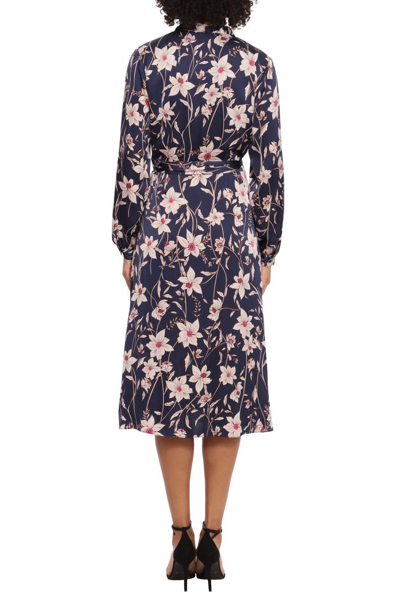 Floral Print Long Sleeve Midi Dress, Alternate, color, NAVY/ CREAM