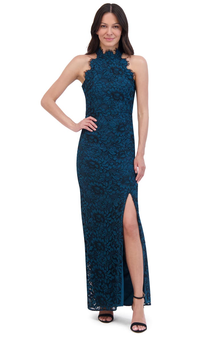 Eliza J Floral Lace Mock Neck Gown, Alternate, color, 