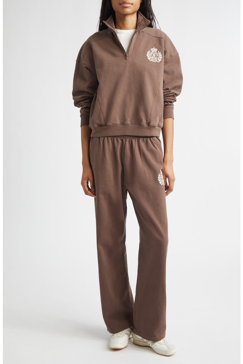 NY Crest Embroidered Half Zip Fleece Sweatshirt, Alternate, color, CHOCOLATE