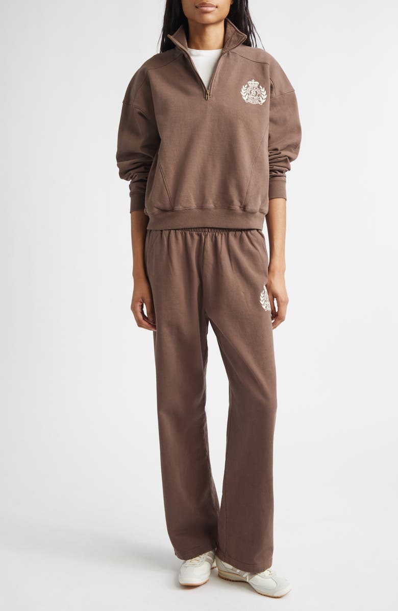 Sporty & Rich NY Crest Embroidered Half Zip Fleece Sweatshirt, Alternate, color, Chocolate