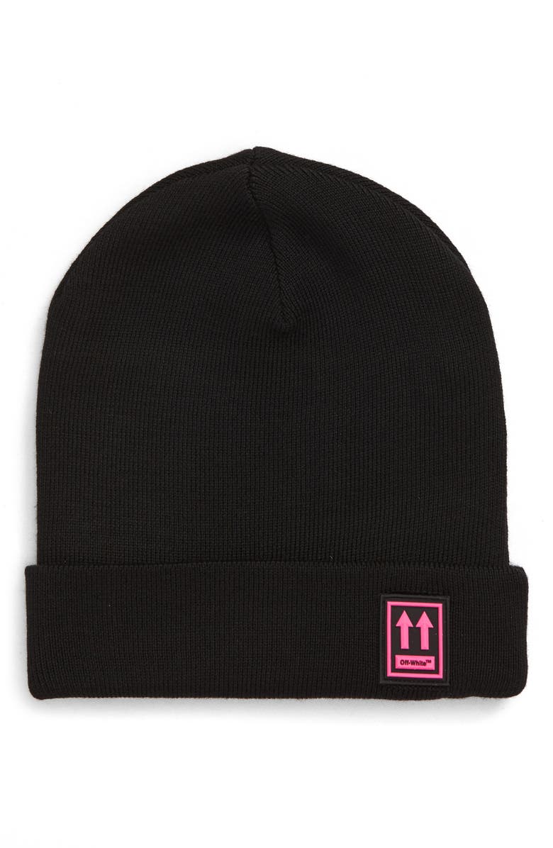 Off-White Logo Patch Wool Beanie, Main, color,