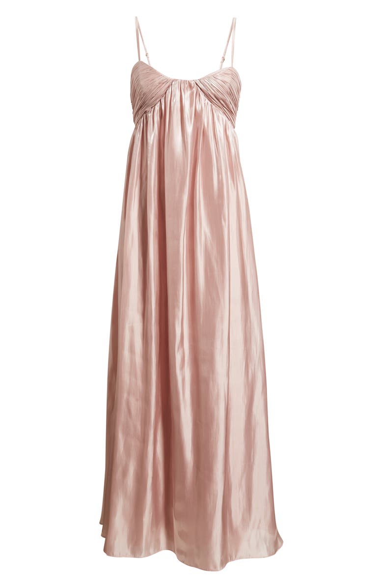 Lulus Matty Ruched Metallic Sleeveless Gown, Alternate, color, Blush