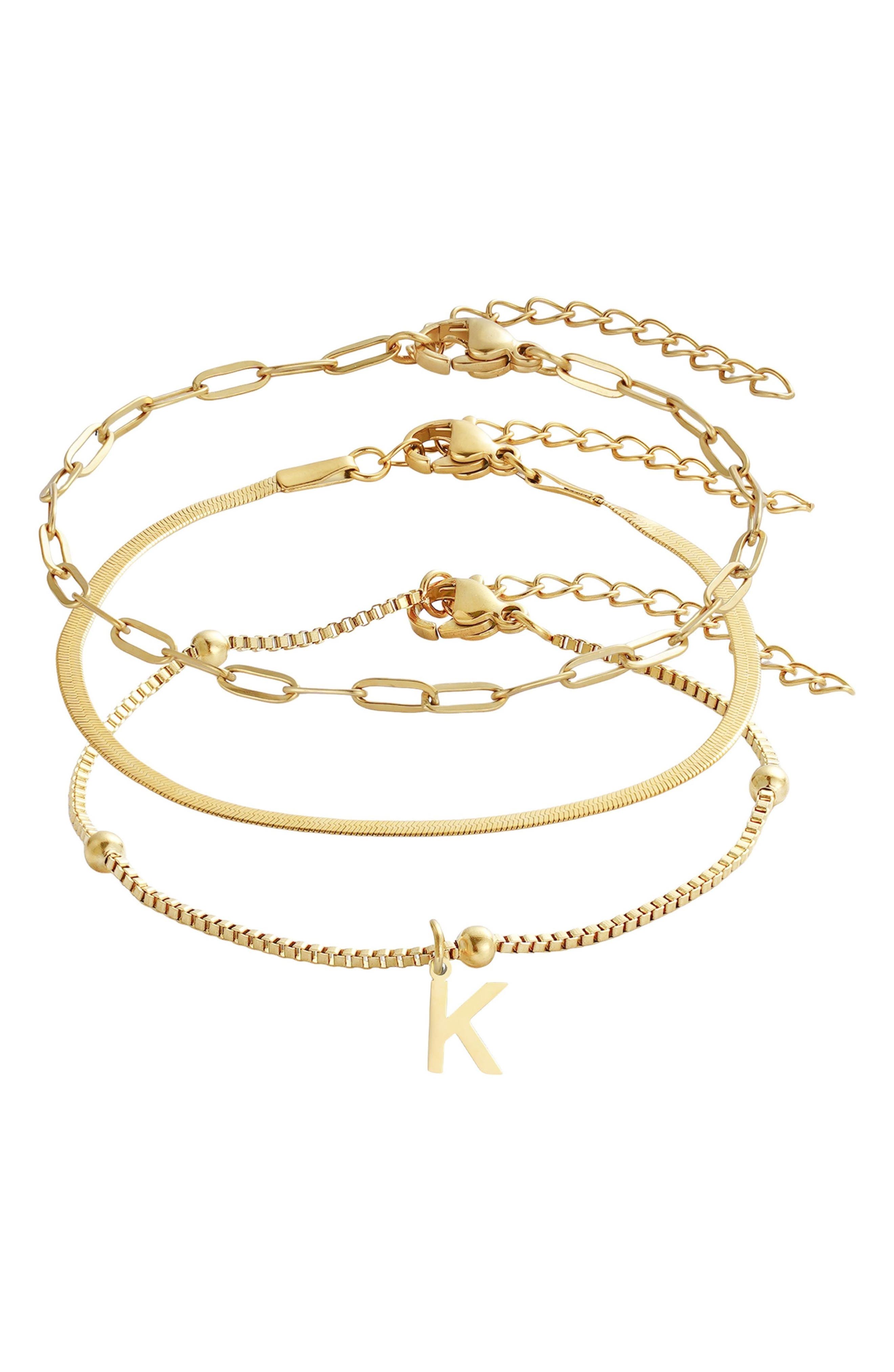 Set of 3 Tarnish Resistant 18K Gold Plated Chain Bracelets