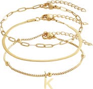 Adornia Set of 3 Tarnish Resistant 18K Gold Plated Chain Bracelets