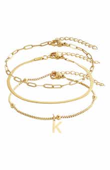 Set of 3 Tarnish Resistant 18K Gold Plated Chain Bracelets