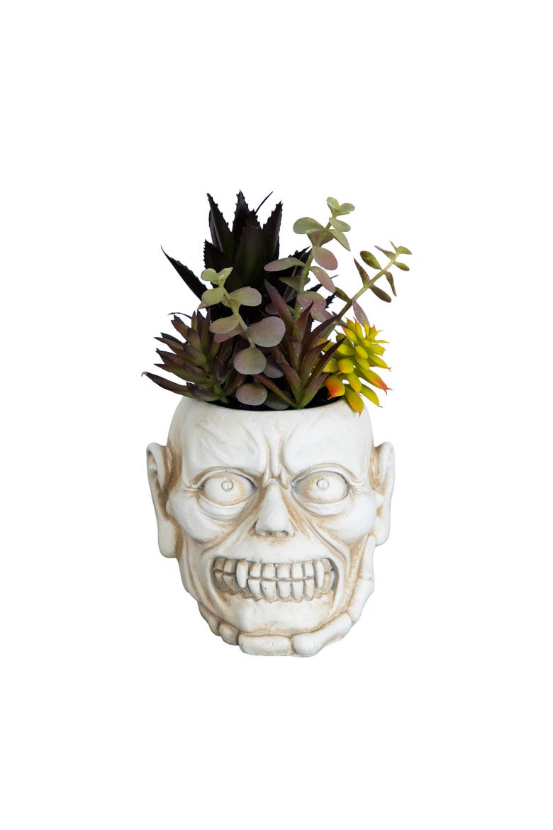 8-in Artificial Halloween Succulent Garden in Zombie Halloween Planter, Main, color, White/Green
