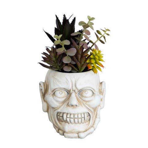 8-in Artificial Halloween Succulent Garden in Zombie Halloween Planter