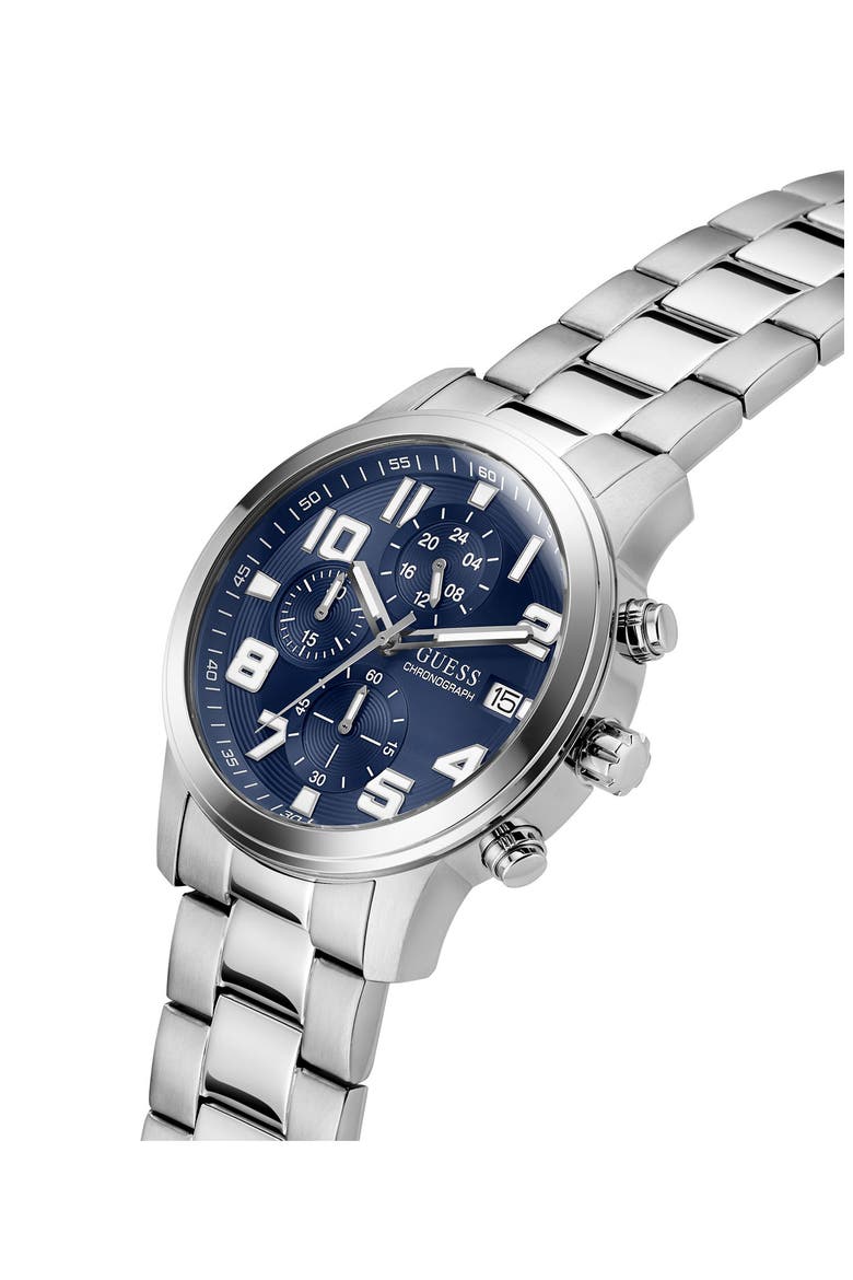 Atticus Silvertone Chronograph Bracelet Watch, 44mm, Alternate, color, SILVER