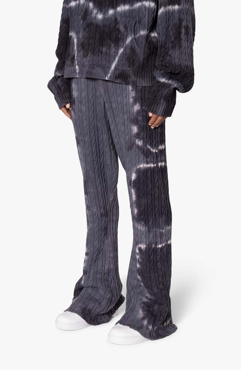 mnml Tie Dye Cable Knit Flare Leg Sweatpants, Alternate, color, 