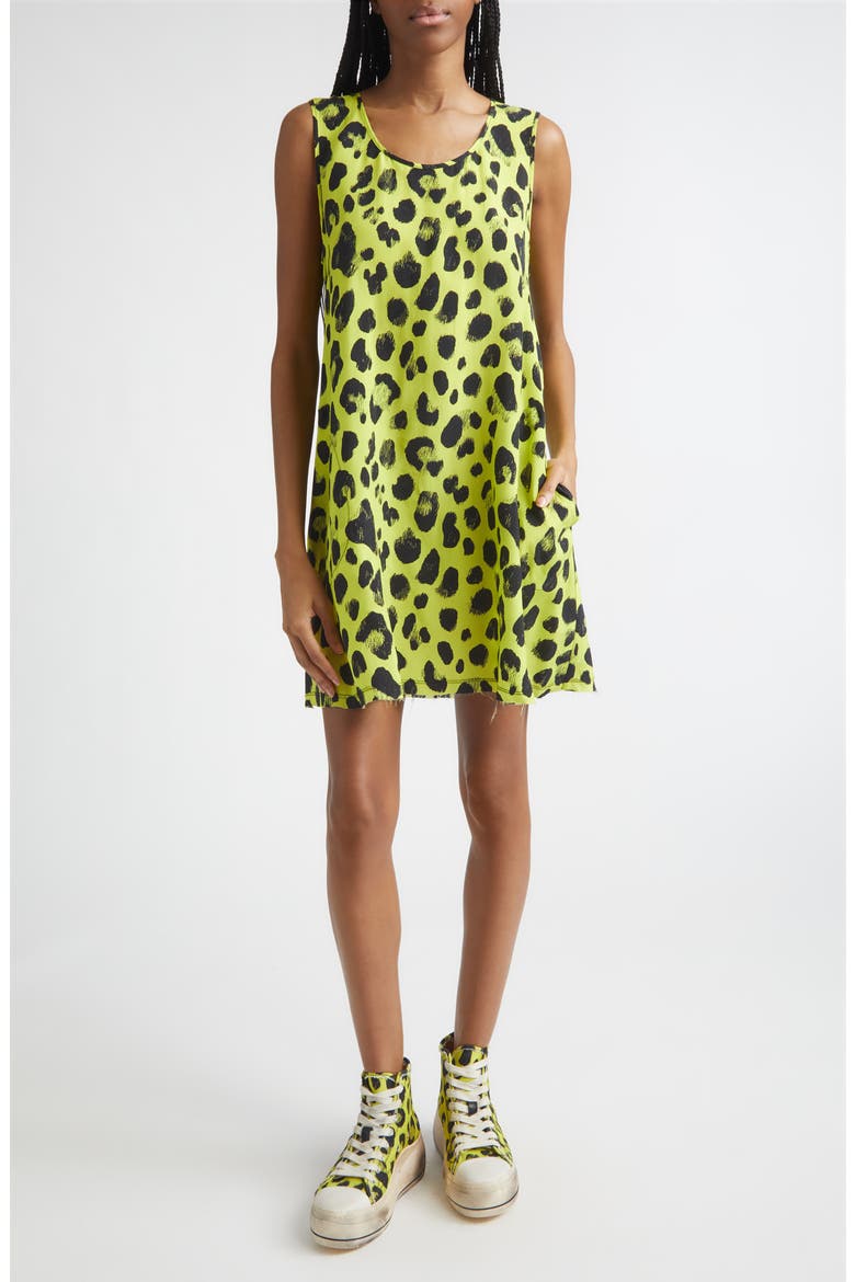 Sleeveless Cheetah Print Cupro Mini Slipdress, Main, color, YELLOW CHEETAH PRINT