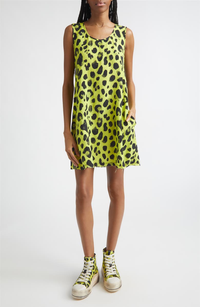R13 Sleeveless Cheetah Print Cupro Mini Slipdress, Main, color, Yellow Cheetah Print