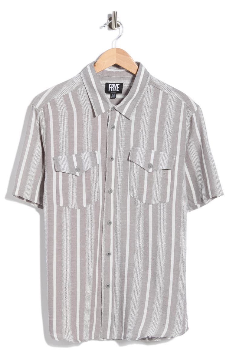 Stripe Short Sleeve Button-Up Shirt, Alternate, color, MED GREY